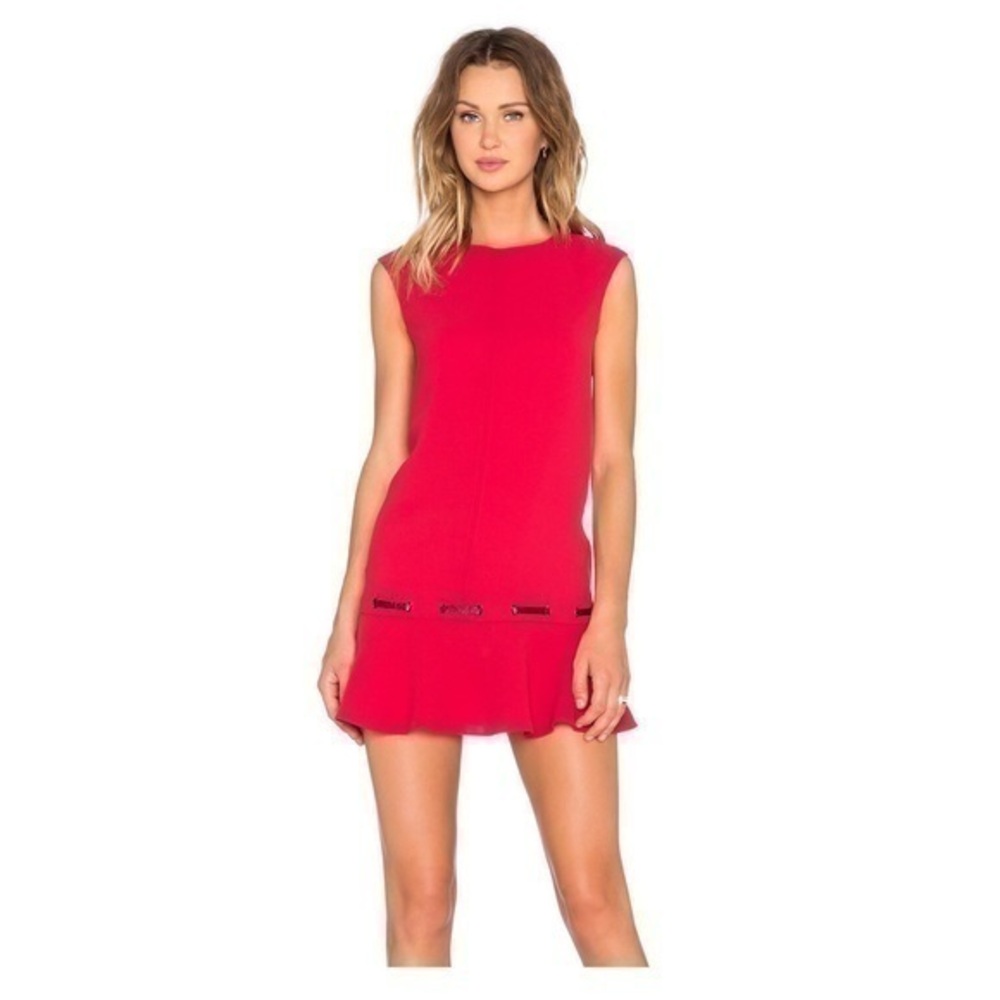 The Kooples Red Crepe and Vinyl Drop Waist Dress MM28